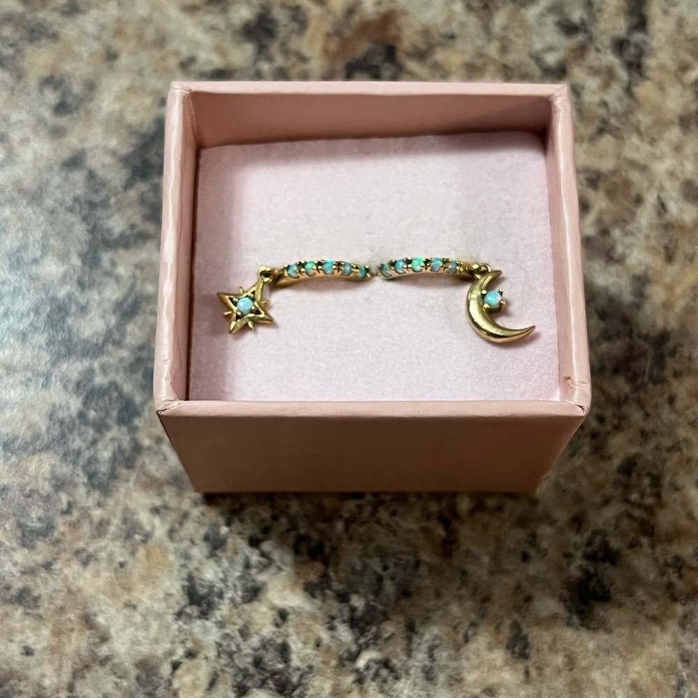 Local Eclectic LA Kaiser Gold Plated Star and Moon Opal Hugger Hoop earrings